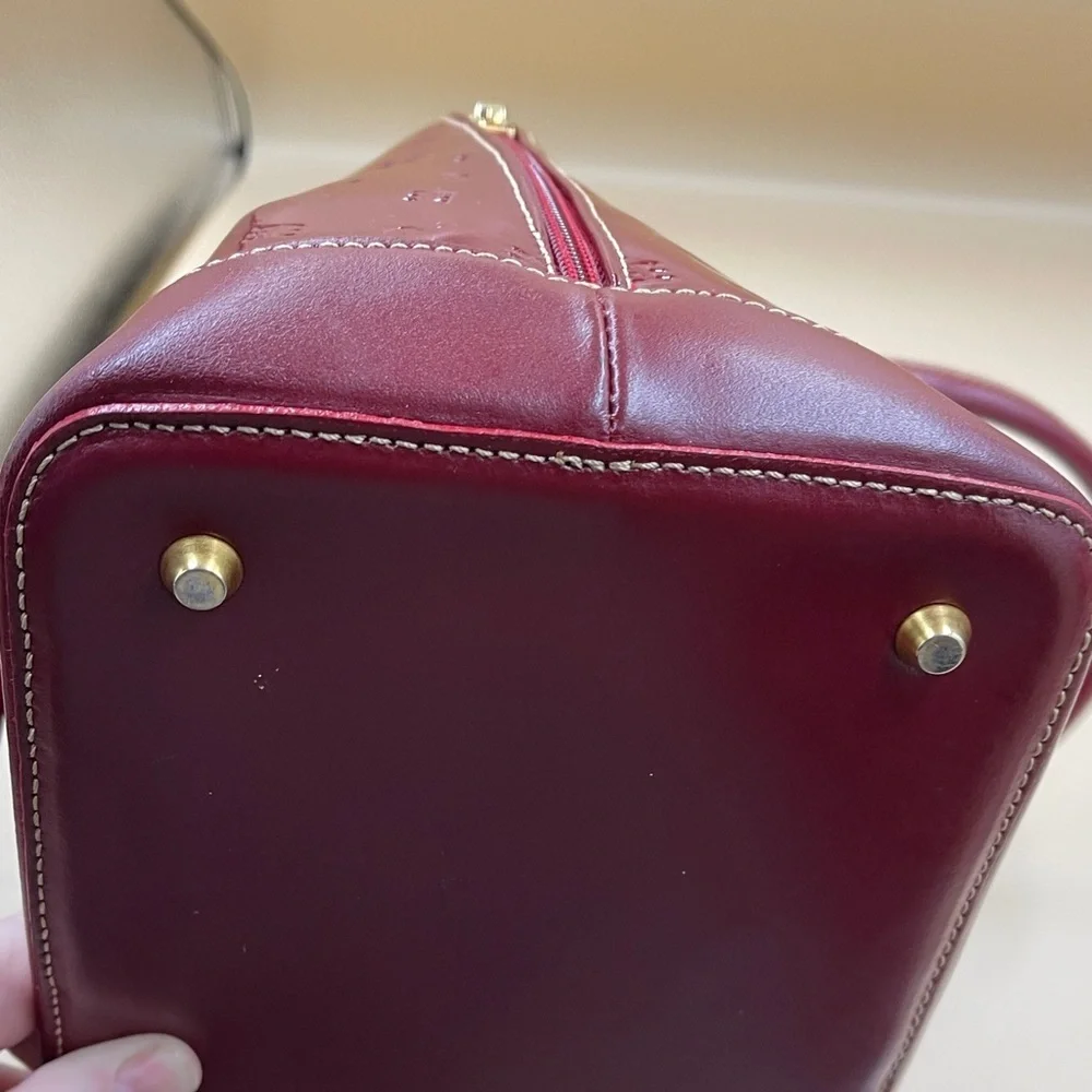 Arcadia Patent Leather Glossy Burgundy Dome Satchel Handbag Italian Luxury